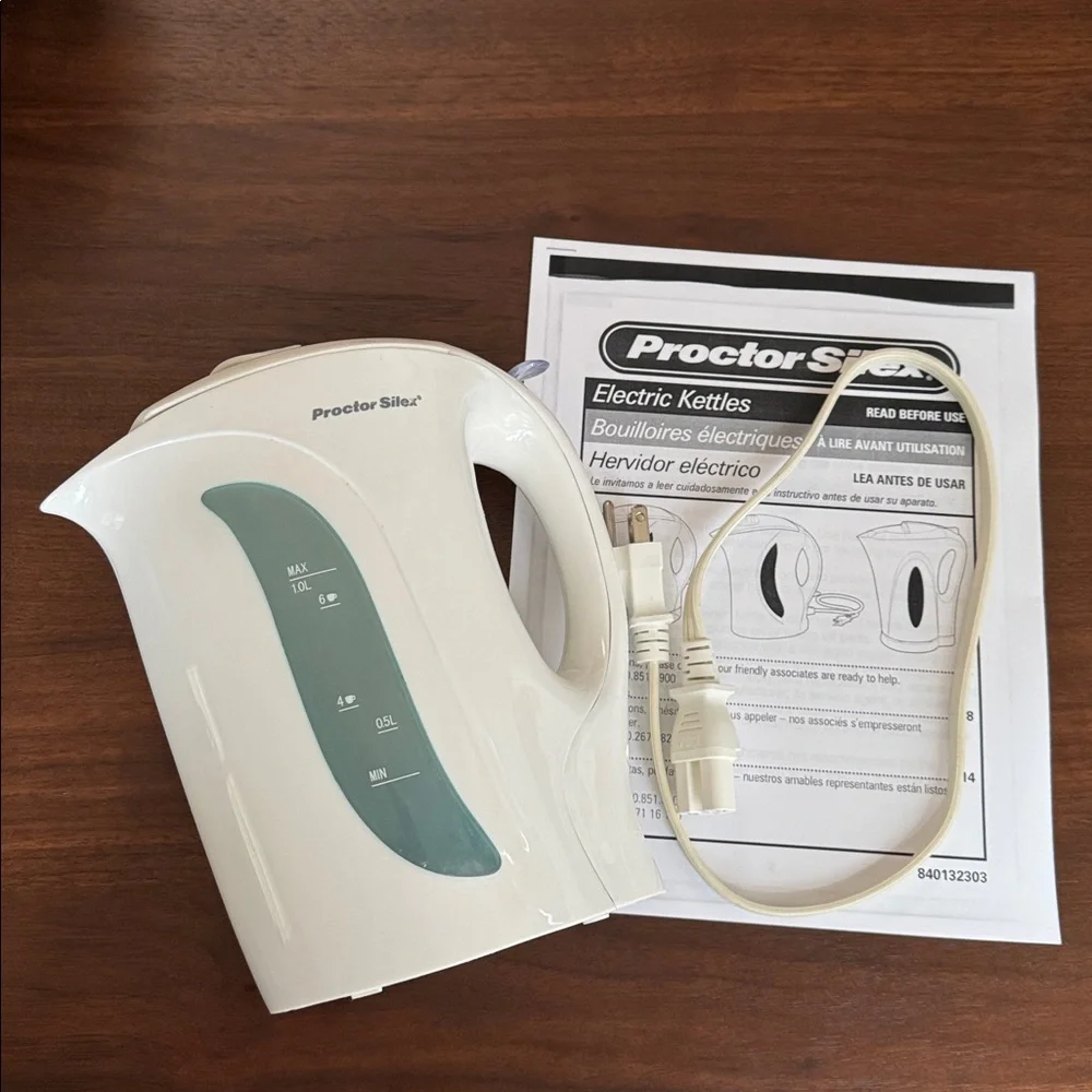 Proctor Silex ELECTRIC WATER KETTLE SAFETY HEATER 1 Liter 6C 1000W White K2070Y